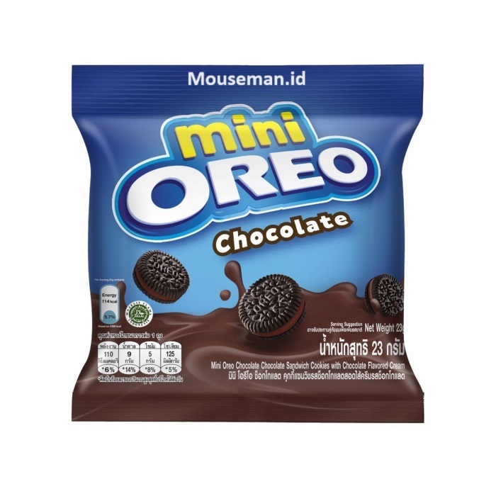 

Mouseman - Mini Oreo Chocolate Biskuit Coklat dengan Krim Rasa Cokelat Enak Sandwich Cookies with Chocolate Flavored Cream 20 gram