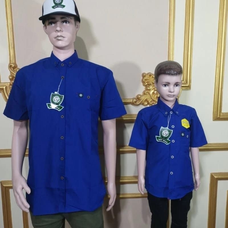 Kemeja Polos Lengan Pendek Ayah Dan Anak Warna Biru Elektrik