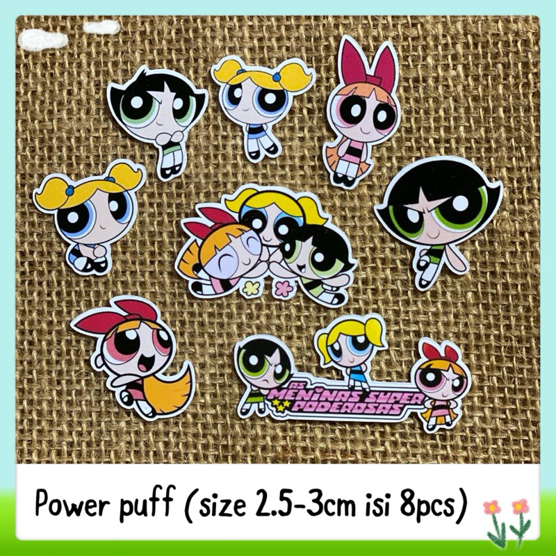 

8pcs sticker tempelan glossy kartun power puff girl