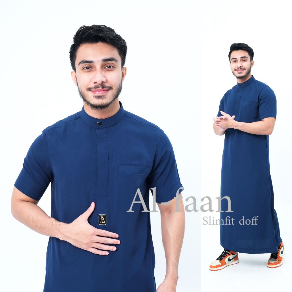 new jubah pria slimfit pendek gamis pria jubah muslim pria lengan pendek jubba alfaan alzan gamis
