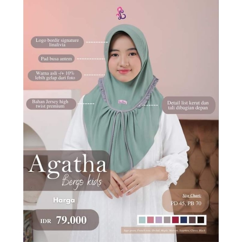 Linalivia Hijab Kids || Bergo Agatha Kids || Jilbab Anak