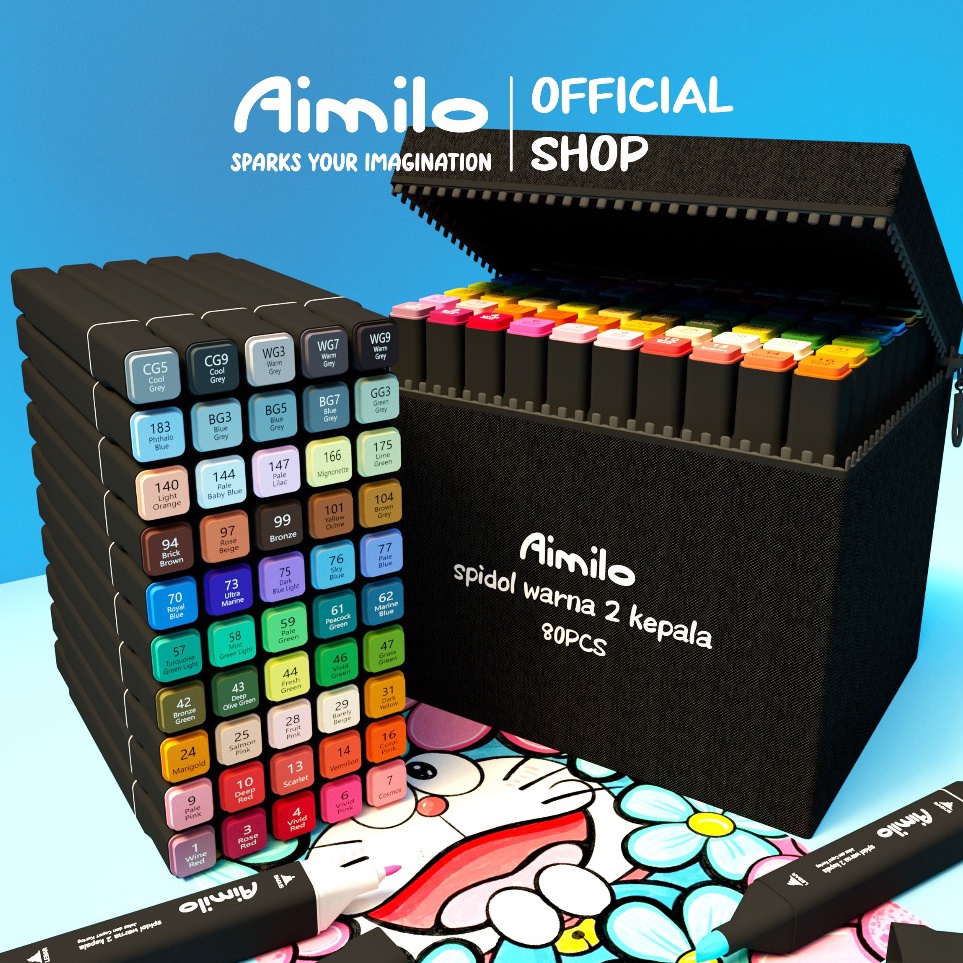 

Discount READY Aimilo Spidol Warna Warni 1 Set Sketch Marker 2 Tip Touch Marker 4868 Warna