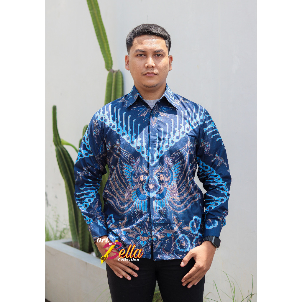 Kemeja Batik Pria Lengan Panjang Motif ParangAji Biru Navy Reguler Slim Premium BBC01 BATIK TERBARU 