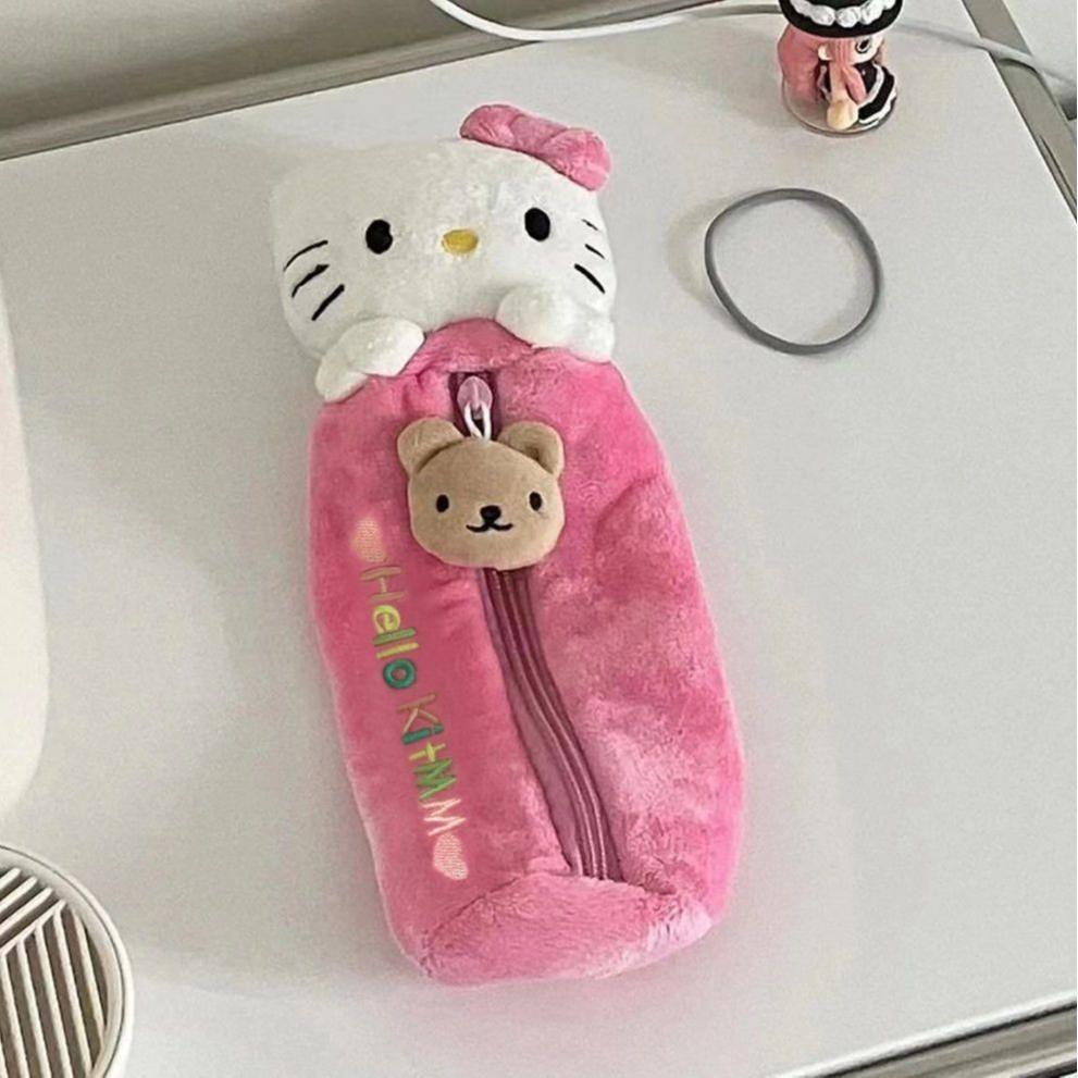 

Hello KittyCute Cartoon Plush Student Large Capacity Portable Pencil Bag