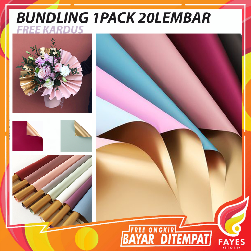 

(5) BUNDLING 1 PACK ISI 20 LEMBAR Kertas Bunga / Kertas Kado / Flower Wrapping Florist BI Color Gold paper Cellophane Pembungkus Bunga / Flower Paper COD