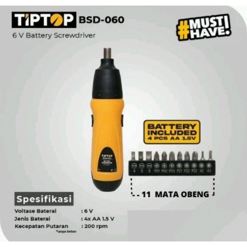 Tip Top BSD-060 6V Cordless Screwdriver / Obeng Batre