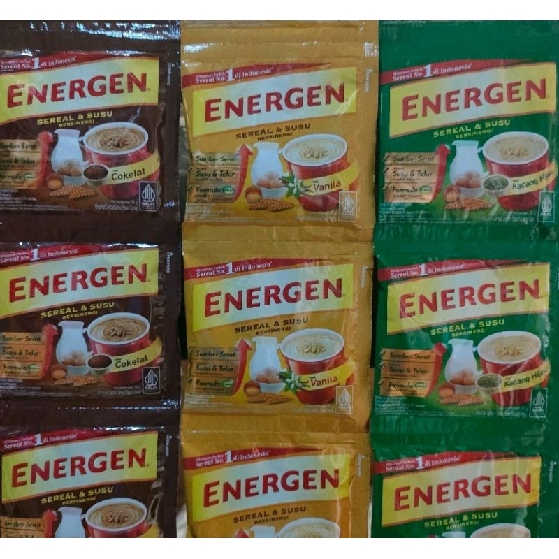 

Energen Susu Cereal Aneka Rasa 10 sachet.( coklat , vanila ,kacang ijo )