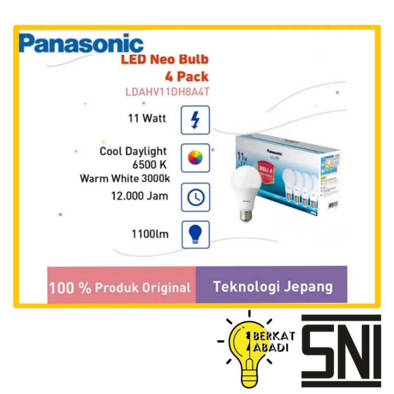 PAKET LAMPU LED 11 WATT PANASONIC NEO SNI