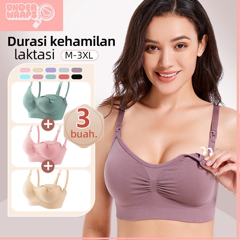 KODE E32H 3PCS Bra Menyusui Bahan Katun Jumbo Kancing Depan Tanpa Kawat Bh Menyusui ANGEL MOMMY