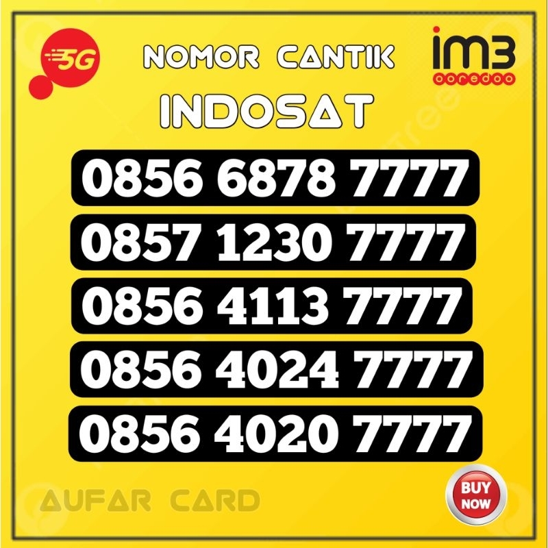 Nomor Cantik Indosat  Im3 7777 kwartet 7777 Super Rapi 1230 7777 307777 Ekor 7777 belakang 7777