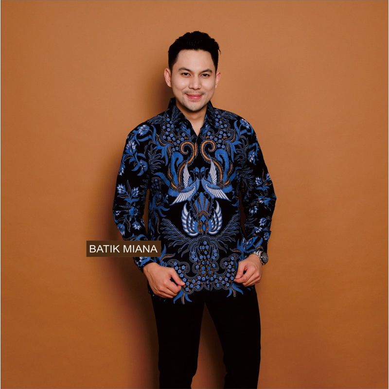 GURDO BIRU Kemeja Batik Pria Lengan Panjang Bahan Katun Halus Lapis Furing Baju kondangan Cowok Kere