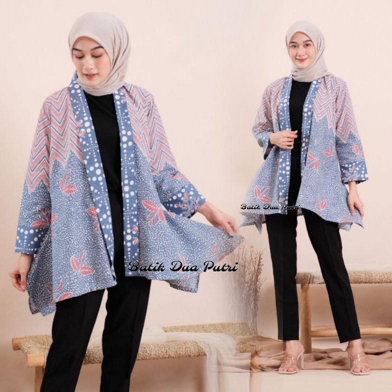 KODE O8K5 Blazer Batik BATIK DUA PUTRI  Atasan Blazer Batik Modern Outer Batik Wanita Warna Soft Kek