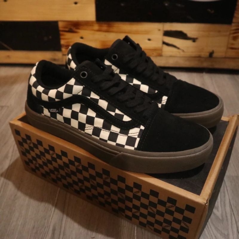 VANS OLD SKOOL PRO BMX CHEKERBOARD BLACK / DARK GUM ORIGINAL RESMI