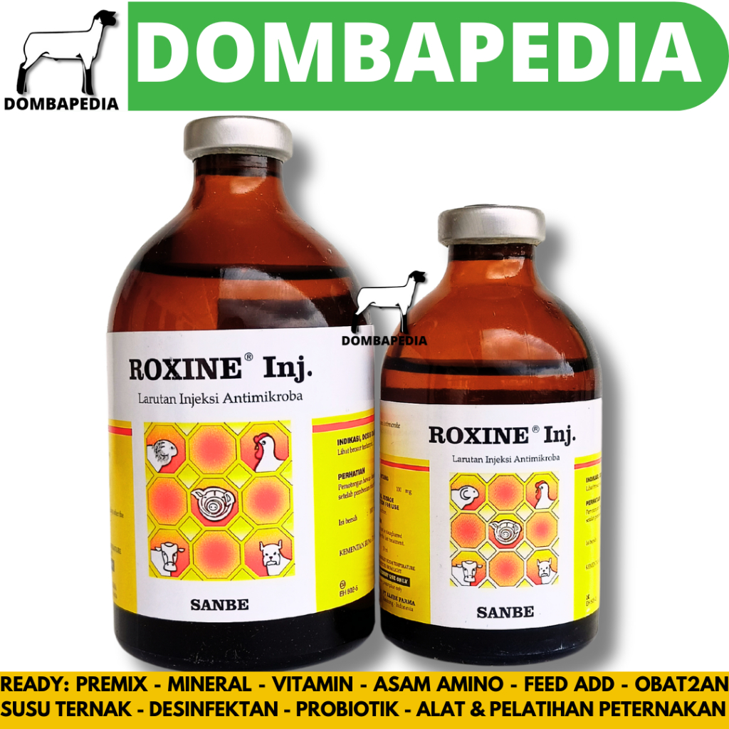 ROXINE INJEKSI 100ML & ROXINE 50ML SANBE - Obat Antibiotik Bakterisidal Infeksi Pernafasan Hewan Sap