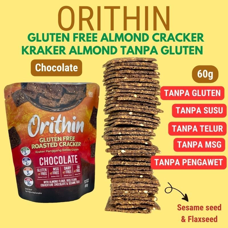 

ORIThin Snack GlutenFree 60g rasa Coklat Cemilan Sehat Kaya Serat Tanpa Gluten / Susu / Telur / MSG