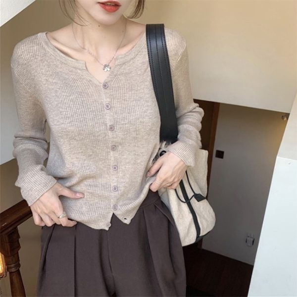 Sweater Wanita|Baju Rajut Lengan Panjang Polos Tipis Wanita Dengan Model Cardigan Pendek