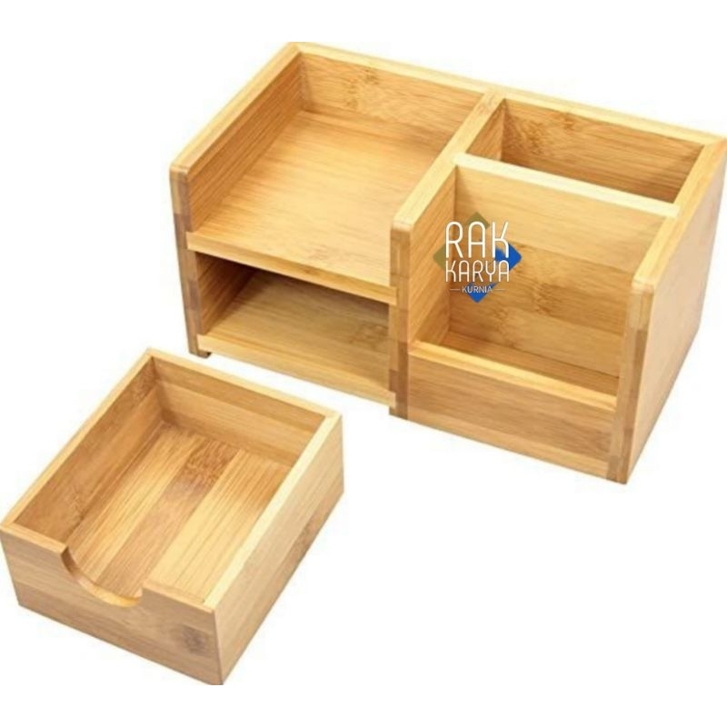 Rak Kayu Tempat Pensil Serbaguna/Kotak Penyimpanan Alat Tulis Dilengkapi Dengan Laci