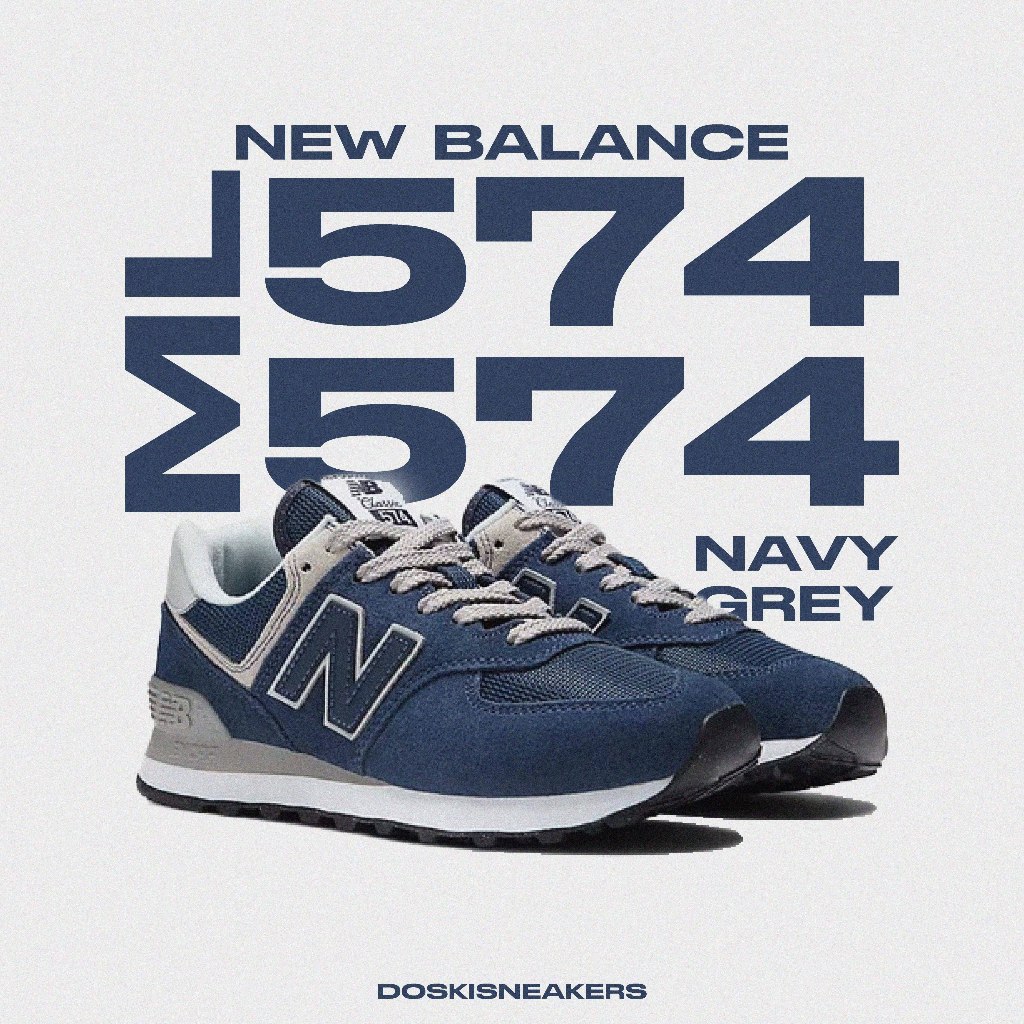 New Balance 574 Navy Grey 100% Original Sneakers Casual Pria Wanita Sepatu Ori Murah Sepatu New Bala