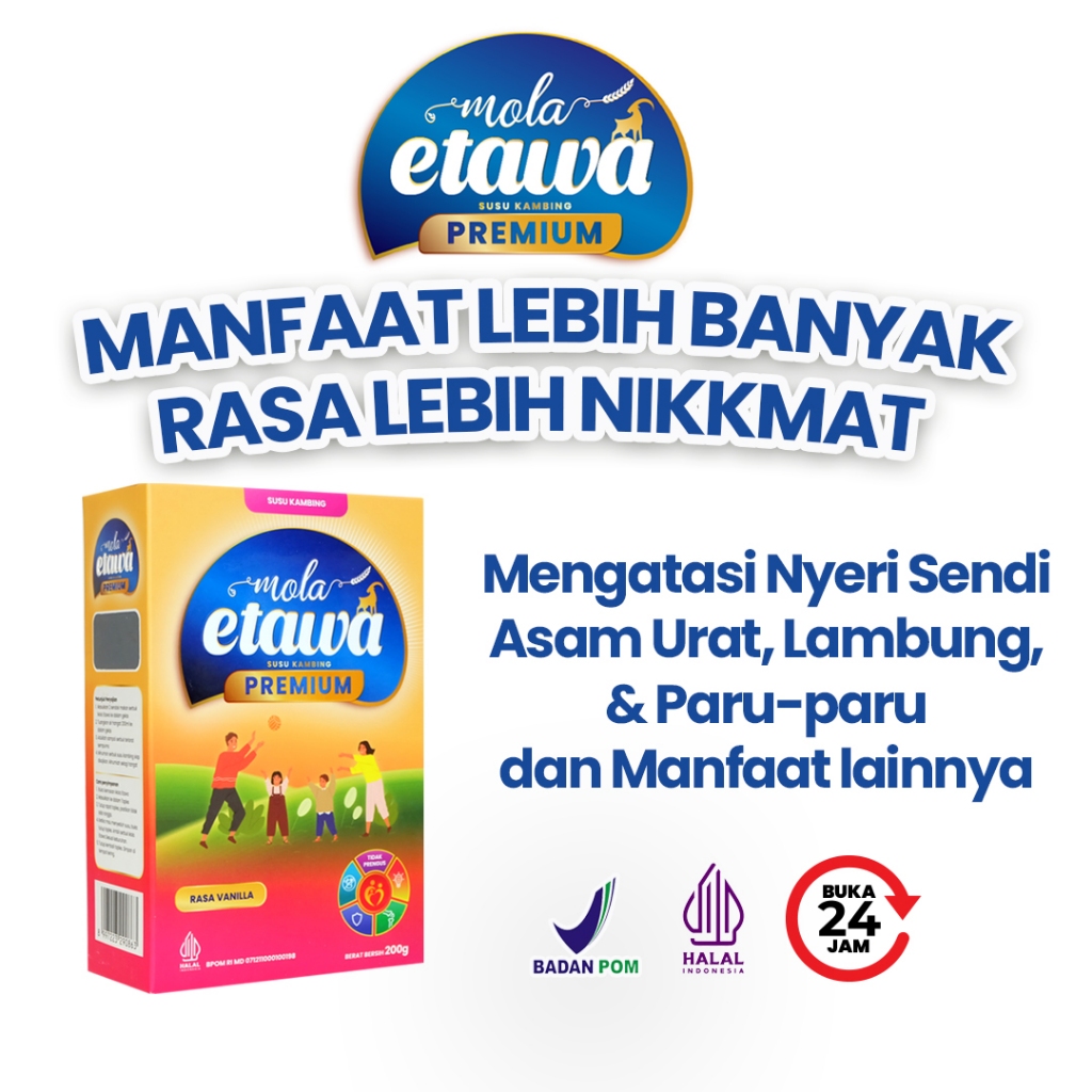 

Mola Etawa Premium Susu Bubuk Kambing 100% Original untuk Nyeri Sendi, Lambung, & Asam Urat