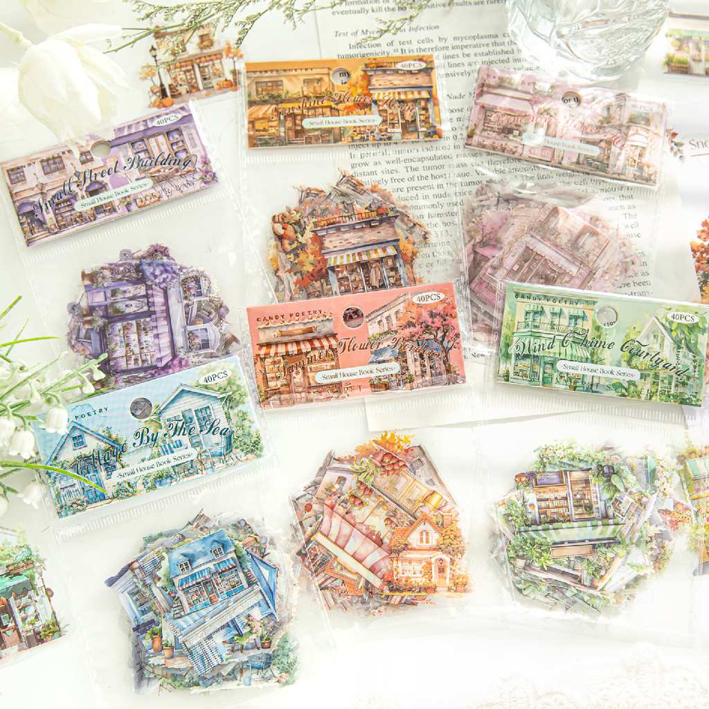 

40pcs Stiker PET Seri Rumah Kecil Dekorasi Buku Pegangan Retro Sederhana Stiker Perekat Diy Journal Scrapbook