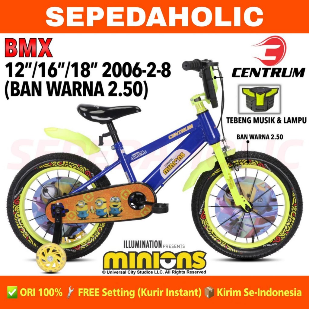 Sepeda Anak Laki BMX CENTRUM CT 2006-2-8 MINIONS MINION Ukuran 12 16 18 Inch Usia 2-8 Tahun