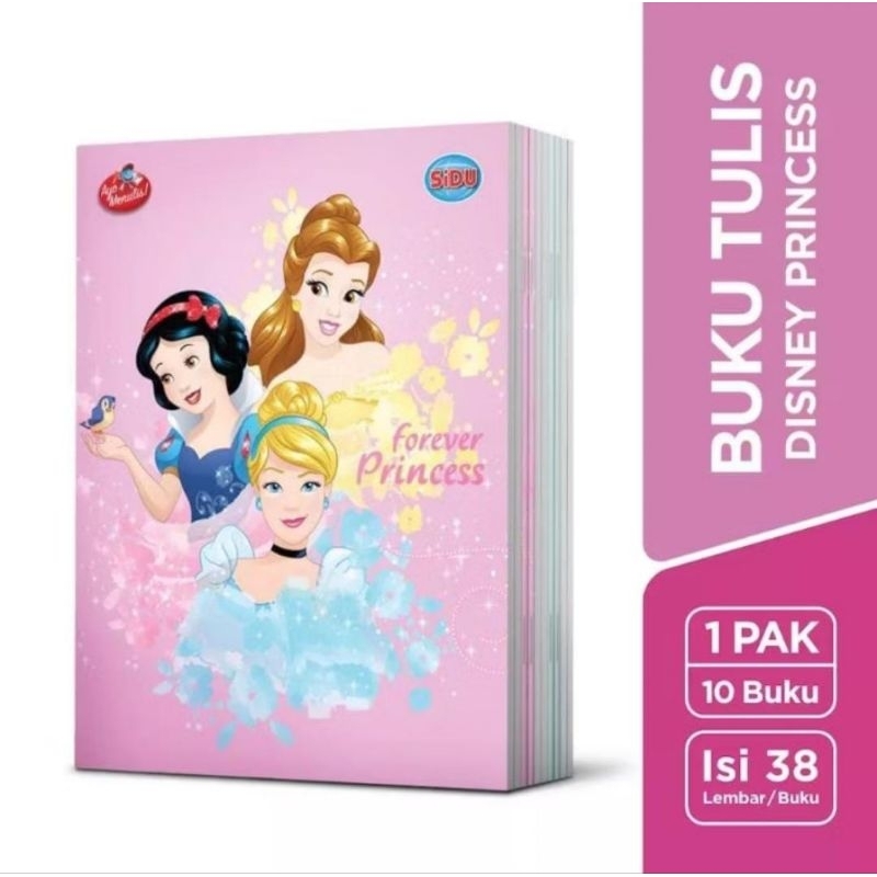 

[JNA Stationery] Buku tulis SiDu Disney Princess 38 lembar ( 1 pak isi 10 buku )