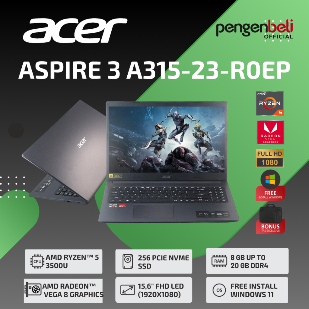 Laptop Murah Dengan Desain Yang Ringan - Processor AMD Ryzen 5 3500U - SSD 256GB + Slot HDD - RAM 20