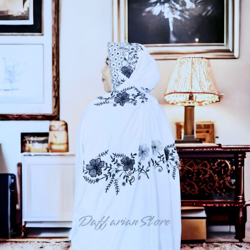 Mukena Terusan Dewasa Bordir Kain Katun Grade A Mukena Lajuran / Lajur