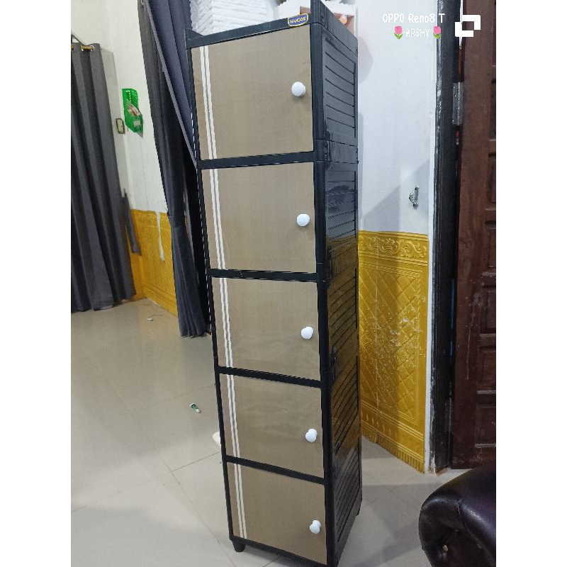 lemari plastik 5 susun / lemari plastik 5 pintu..ready coklat