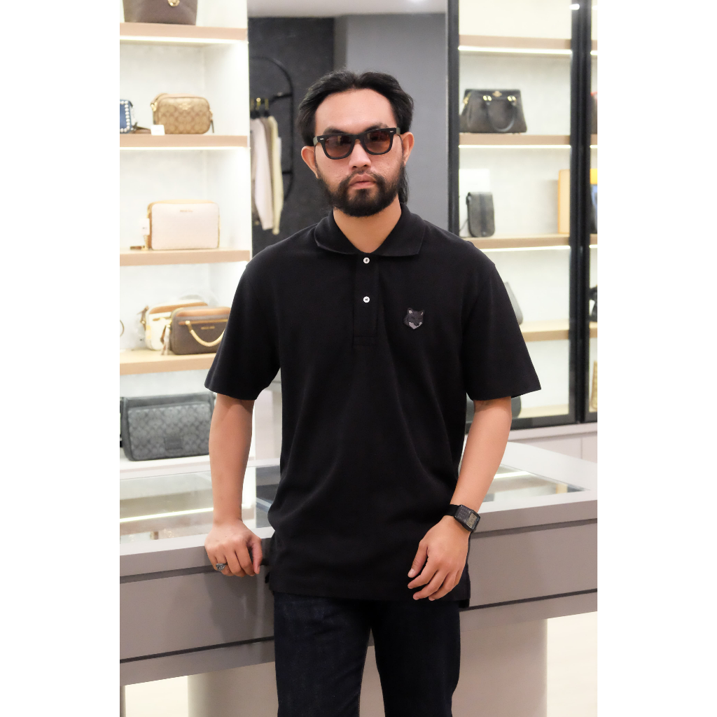 MAISON KITSUNE BLACK FOX BLACK POLO