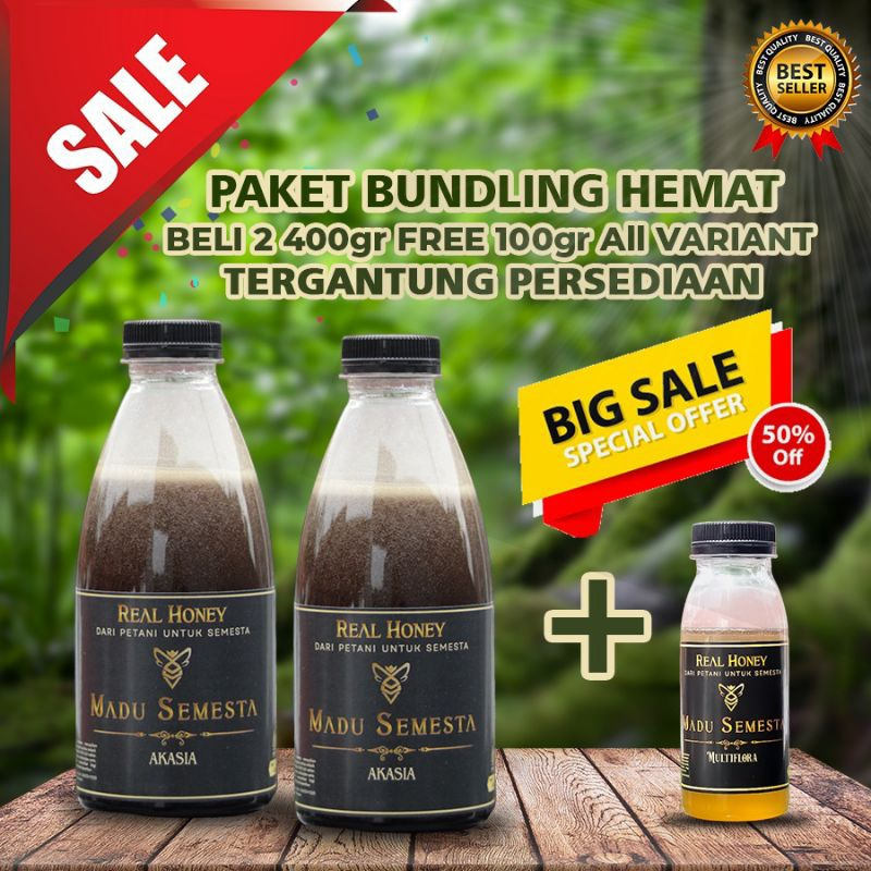 

Madu Semesta - Madu Asli Paket Bundling Madu Akasia Original 400 gr (2 pcs) + Free 100gr all varian