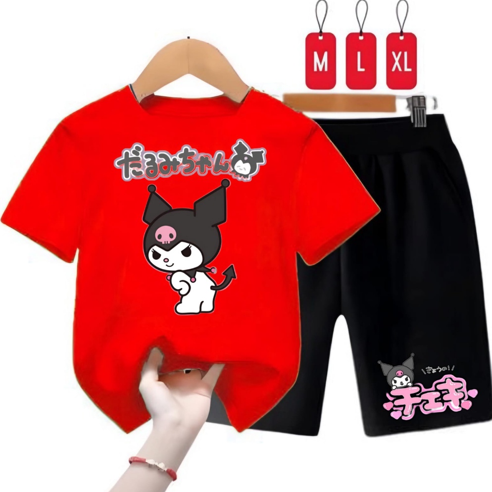 KODE V39V Setelan Kaos Anak Cewe Kuromi Chan Usia 39 Tahun