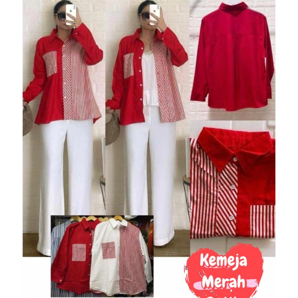 Kemeja Wanita Kombinasi Merah Putih Edisi 17 Agustus Model terbaru 111
