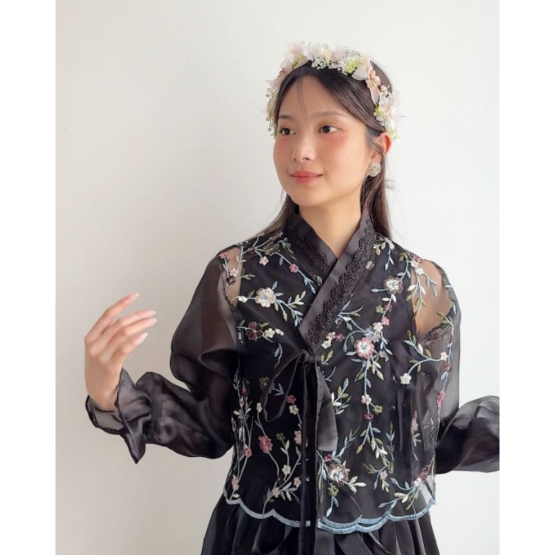 Lavanya - Flora jeogori top in black | hanbok korea | Perpisahan | Wisuda | Prom Party | Dress Wanit