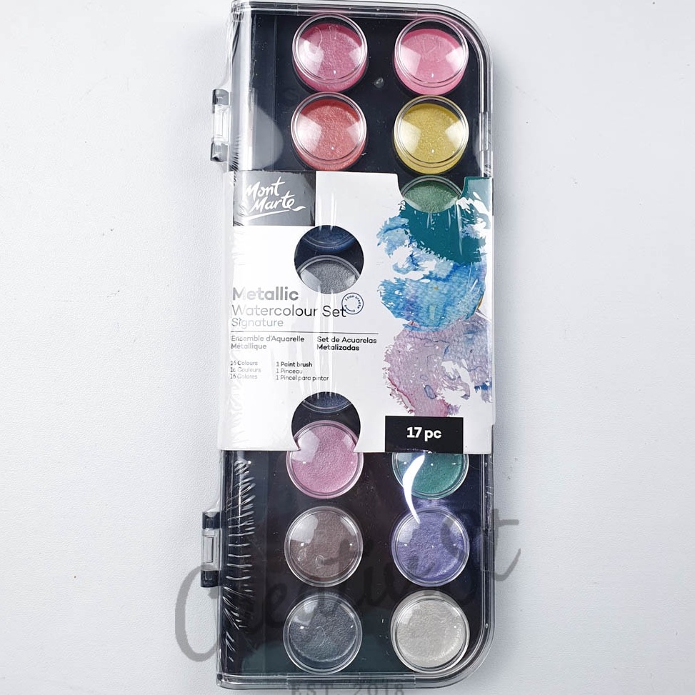 

KODE W72T Mont Marte Signature Metallic Watercolor Cake 16 Color Cat Air Padat Metalik PMHS91