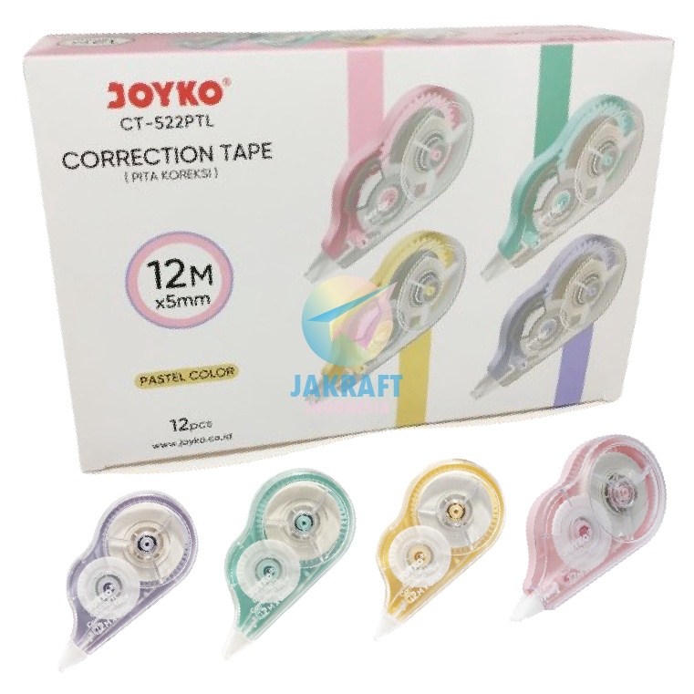 

12 Pcs GROSIR Correction Tape JOYKO CT522PTL Warna Pastel TipX Tip Ex Pita 12 Meter isi Lebih Banyak Long Life PACK r IY2