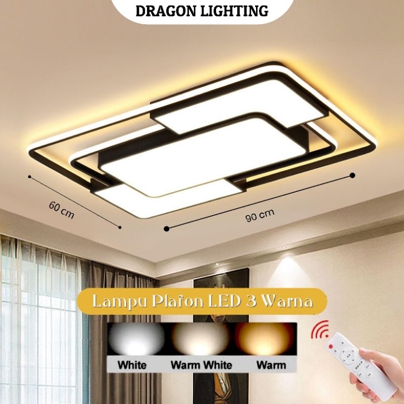 Dragon Lighting Lampu Plafon LED 3 Warna Cahaya Lampu Hias Rumah Persegi Panjang Untuk Dekorasi Ruan
