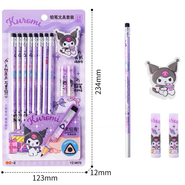 

kawai sanrio kuromi stationary alat tulis pensil set iigen d L1Y4