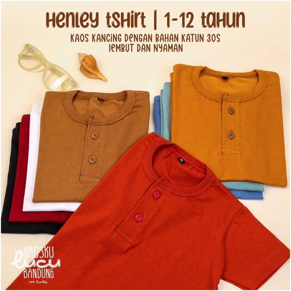 KODE U87V HENLEY TSHIRT Baju kaos anak kancing 112 tahun kaos distro anak laki laki atasan anak pere