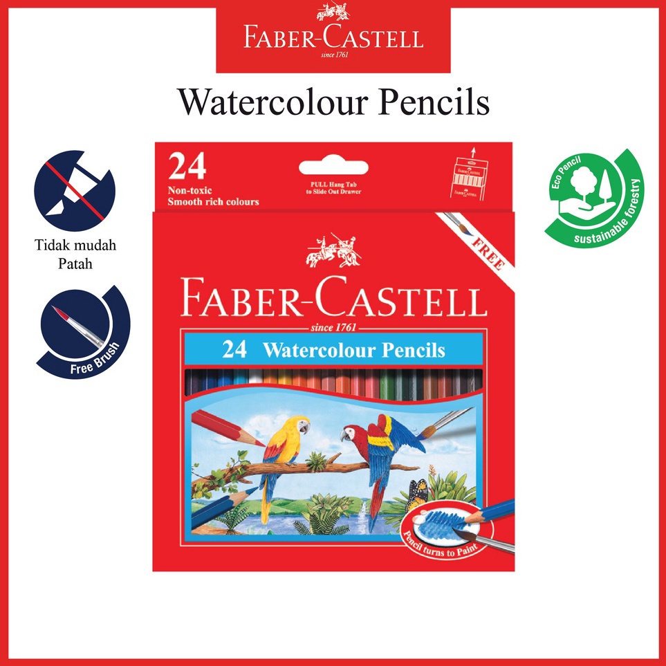 

Pensil Warna Faber Castell 24 Water Colour Pencil Ukuran Long Bonus Kuas Dalam Kemasan x TP7
