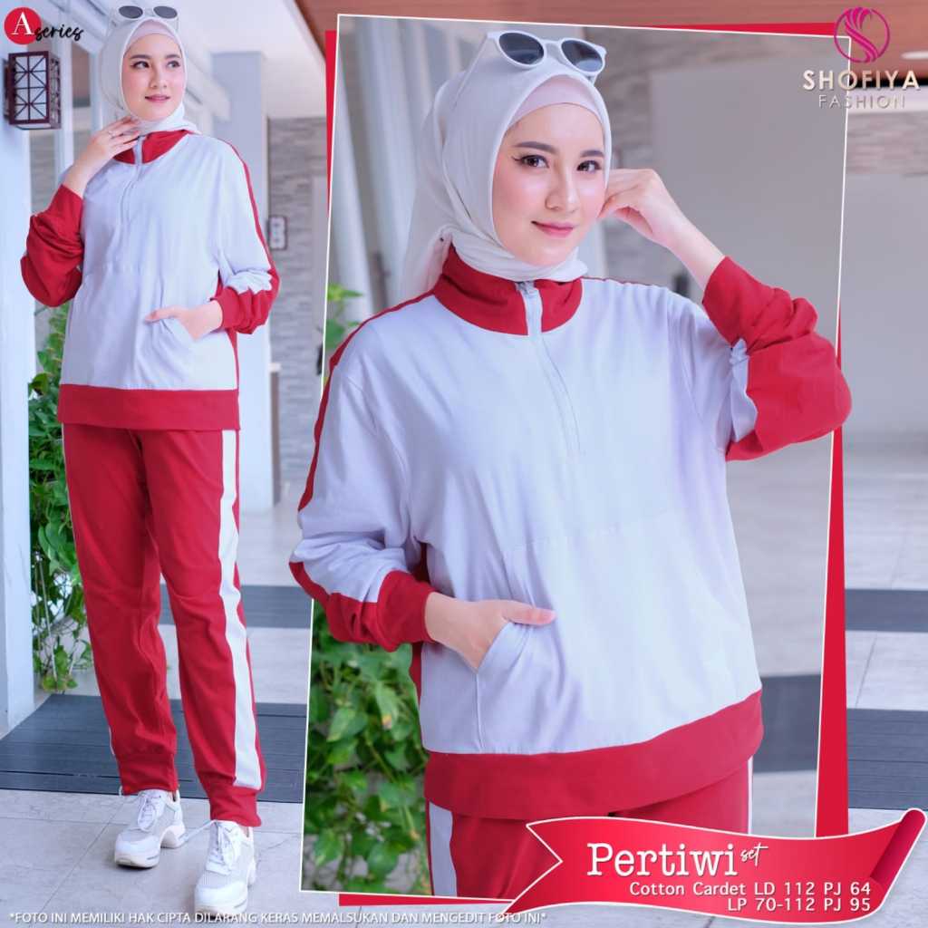 Pertiwi baju oneset setcel setelan wanita jumbo ld 112 katun polos merah putih kekinian terbaru 2024