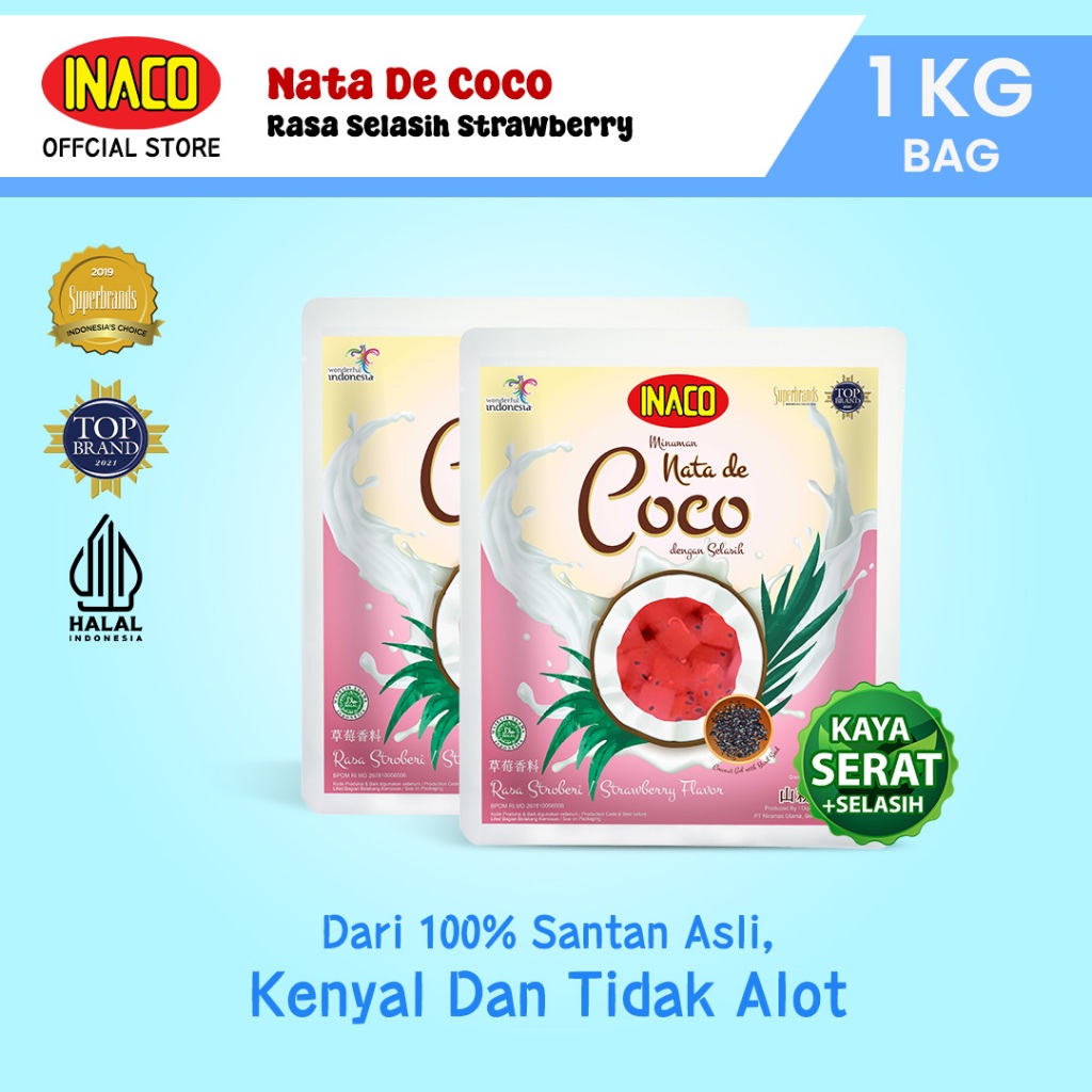 

INACO Nata De Coco Selasih Strawberry Pouch 1kg - Twinpack