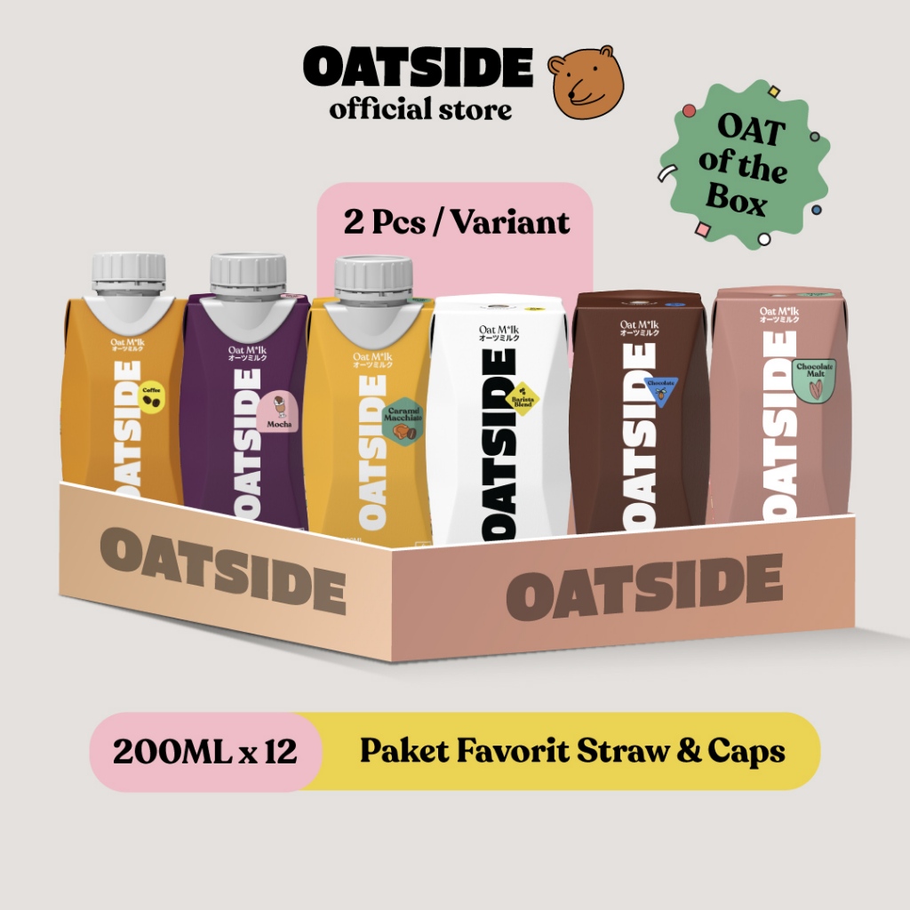 

(Paket Favorit) OATSIDE Mini 200ml All Variants Straw & Caps (12 pcs) | Susu Oat Semua Varian