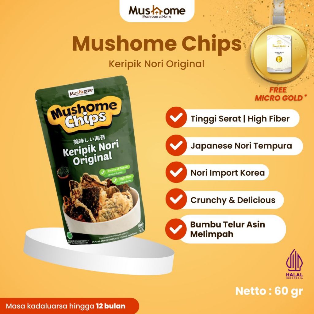 

Keripik Nori Rasa Original - Mushome Chips - Kaya Serat & Sumber Protein - Gluten Free