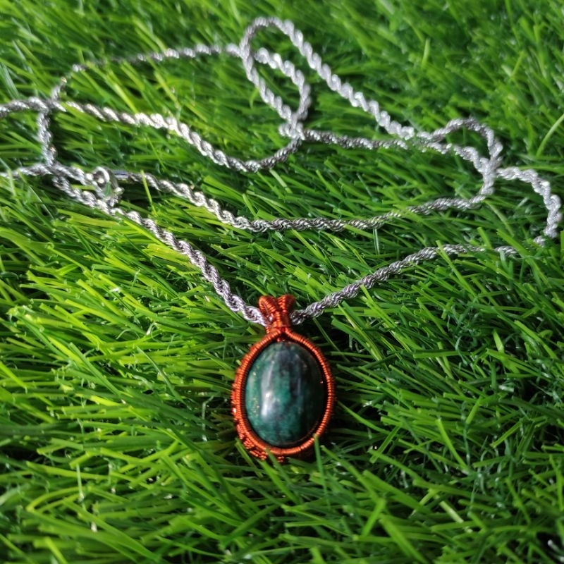 kalung etnik liontin batu akik badar besi hijau aceh 100% garansi natural asli alam