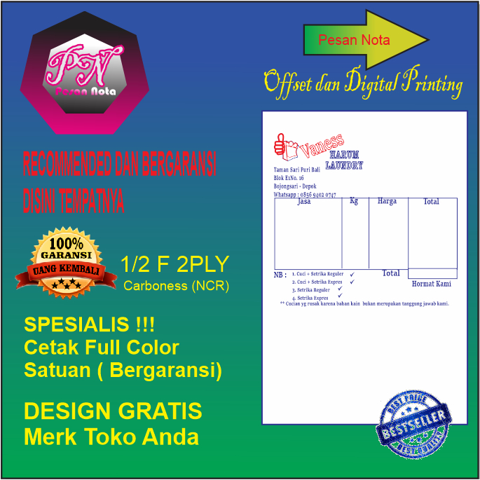 

Cetak Nota 1/2 F 2 ply custom NCR