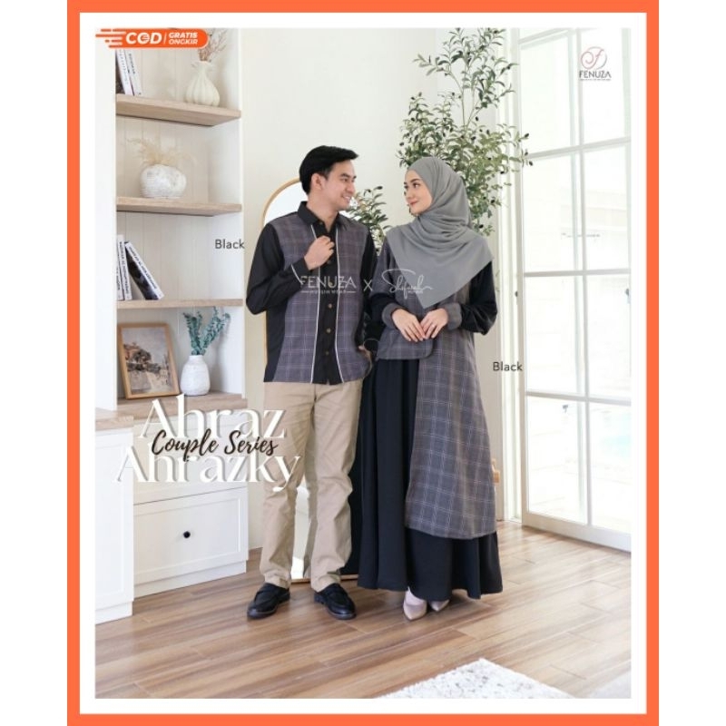 Couple Gamis dan Kemeja Terbaru Ahraz dan Ahrazky Couple Series by Fenuza Motif Polos Kombinasi Kota