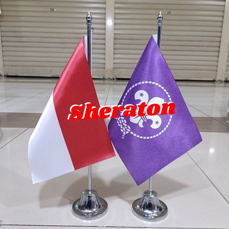 

tiang stenlis meja+bendera Boyscout bendera Pandu Dunia+Indonesia