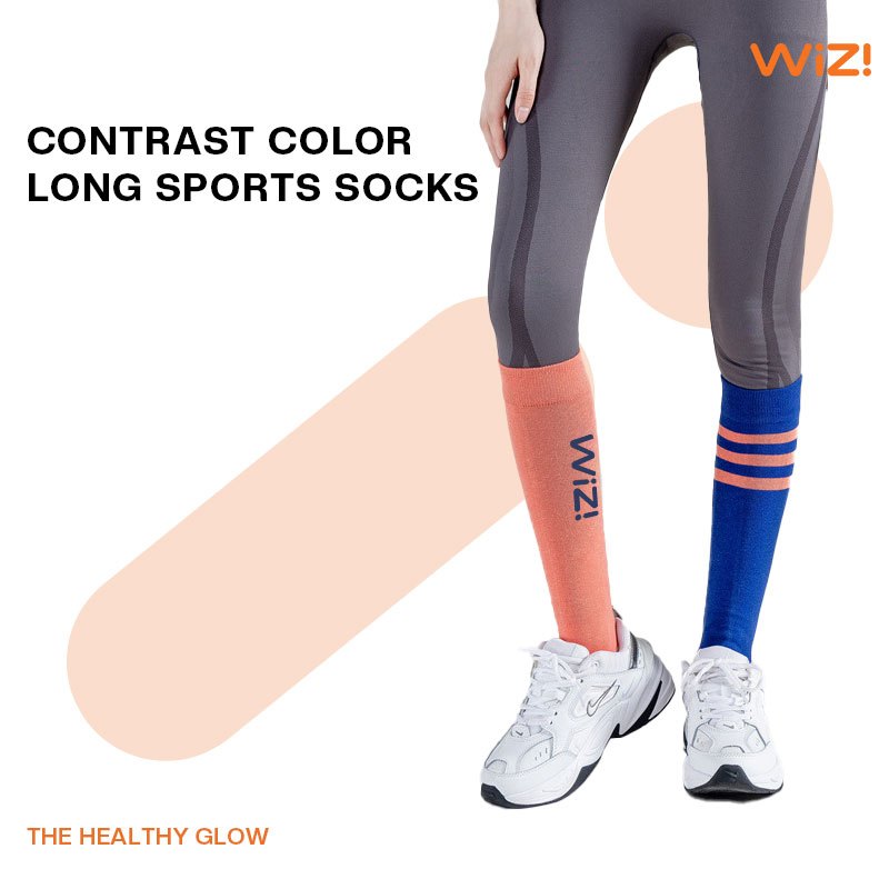 WiZi Olahraga Kaos Kaki Anti Slip Kaos Kaki Panjang Wanita Kaos Kaki Wanita Garis Belang (AO14)
