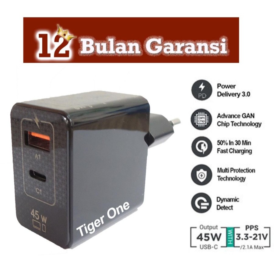MDB Charger Type C 45W QA1-EU GAN PD 3.0 Fast Charging Cocok Untuk Samsung dan semua tipe Handphone 